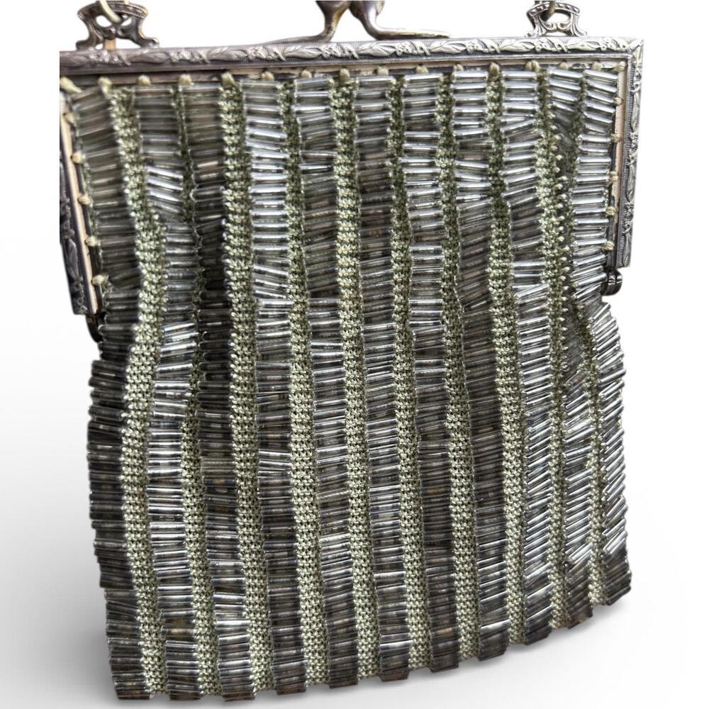 Vintage 1930s Art Deco Bugle Bead Evening Bag | Silver Tone Frame - Picture 6 of 12